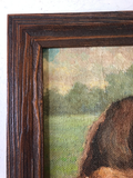 1940s English Oil Painting of Two Horses in Custom Frame