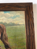 1940s English Oil Painting of Two Horses in Custom Frame