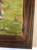 1940s English Oil Painting of Two Horses in Custom Frame