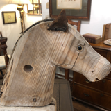 Antique Carved Wooden Horse With Leather Ears and Horsehair Tail