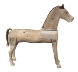 Antique Carved Wooden Horse With Leather Ears and Horsehair Tail
