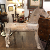 Antique Carved Wooden Horse With Leather Ears and Horsehair Tail