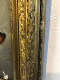 Antique English Dog Oil in Carved Wood Frame
