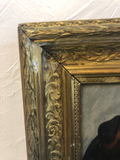 Antique English Dog Oil in Carved Wood Frame