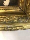 Antique English Dog Oil in Carved Wood Frame