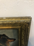 Antique English Dog Oil in Carved Wood Frame