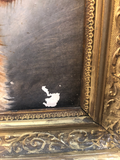 Antique English Dog Oil in Carved Wood Frame