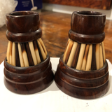 Antique Porcupine Quill Inkwells From Ceylon - a Pair