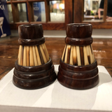 Antique Porcupine Quill Inkwells From Ceylon - a Pair