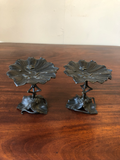Art Deco Bronzed Lily Pad Stands, a Pair