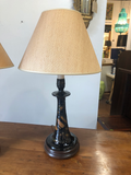 Black and Brown Pottery Lamps With Wood Bases and Rice Shades - a Pair