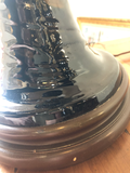 Black and Brown Pottery Lamps With Wood Bases and Rice Shades - a Pair