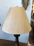 Black and Brown Pottery Lamps With Wood Bases and Rice Shades - a Pair