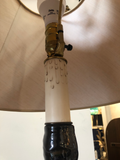 Black and Brown Pottery Lamps With Wood Bases and Rice Shades - a Pair