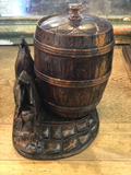 Black Forest Wood Carved Tobacco Jar With Rooster