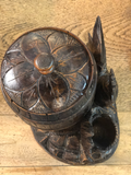 Black Forest Wood Carved Tobacco Jar With Rooster