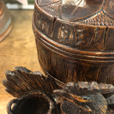 Black Forest Wood Carved Tobacco Jar With Rooster