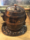 Black Forest Wood Carved Tobacco Jar With Rooster