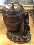 Black Forest Wood Carved Tobacco Jar With Rooster