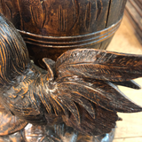 Black Forest Wood Carved Tobacco Jar With Rooster