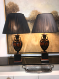 Black Glazed Ceramic Urn Lamps With Amphora and Greek Key Detail