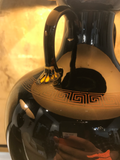 Black Glazed Ceramic Urn Lamps With Amphora and Greek Key Detail