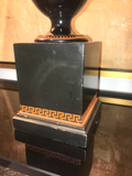 Black Glazed Ceramic Urn Lamps With Amphora and Greek Key Detail