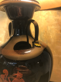 Black Glazed Ceramic Urn Lamps With Amphora and Greek Key Detail