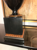 Black Glazed Ceramic Urn Lamps With Amphora and Greek Key Detail