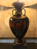 Black Glazed Ceramic Urn Lamps With Amphora and Greek Key Detail