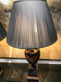 Black Glazed Ceramic Urn Lamps With Amphora and Greek Key Detail