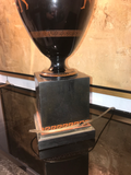Black Glazed Ceramic Urn Lamps With Amphora and Greek Key Detail