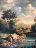 Continental Oil on Canvas Landscape in Contemporary Water Gilt Frame Circa 1800