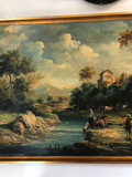 Continental Oil on Canvas Landscape in Contemporary Water Gilt Frame Circa 1800