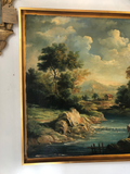 Continental Oil on Canvas Landscape in Contemporary Water Gilt Frame Circa 1800