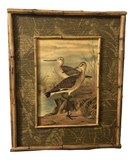 Double Bamboo Frame With Water Bird and Decorative Leaf Print Painted Matting