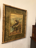 Double Bamboo Frame With Water Bird and Decorative Leaf Print Painted Matting