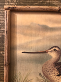 Double Bamboo Frame With Water Bird and Decorative Leaf Print Painted Matting