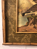 Double Bamboo Frame With Water Bird and Decorative Leaf Print Painted Matting