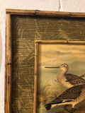 Double Bamboo Frame With Water Bird and Decorative Leaf Print Painted Matting