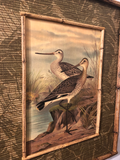 Double Bamboo Frame With Water Bird and Decorative Leaf Print Painted Matting