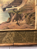 Double Bamboo Frame With Water Bird and Decorative Leaf Print Painted Matting