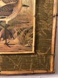 Double Bamboo Frame With Water Bird and Decorative Leaf Print Painted Matting