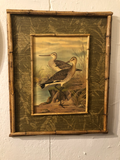 Double Bamboo Frame With Water Bird and Decorative Leaf Print Painted Matting