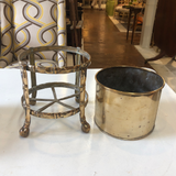 English Brass Jardinière in Faux Bamboo Stand