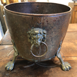 English Copper Bucket With Feet and Lion's Heads
