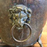 English Copper Bucket With Feet and Lion's Heads