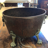 English Copper Bucket With Feet and Lion's Heads
