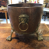 English Copper Bucket With Feet and Lion's Heads
