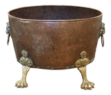 English Copper Bucket With Feet and Lion's Heads